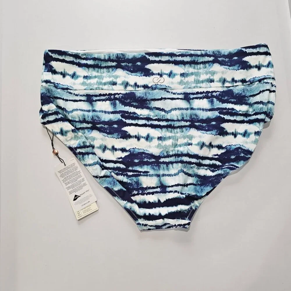 Calia Mid Rise Wide Band Striped Bikini Swim Bottoms Plus Size - Picture 6 of 10